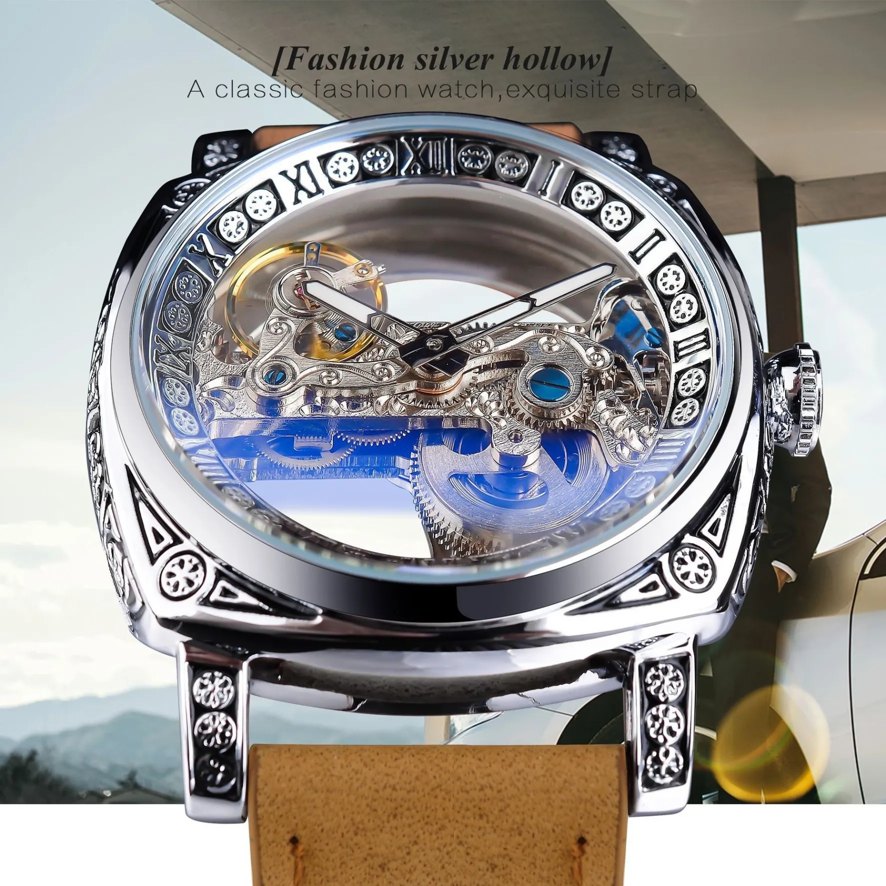 Front view of the exquisite hollow mechanical dial