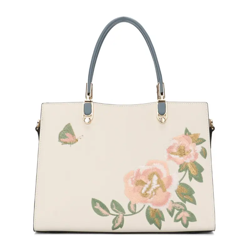 Chinese Peony Butterfly Leather Graceful And Fashionable Large Capacity Embroidery Texture Diana Bag
