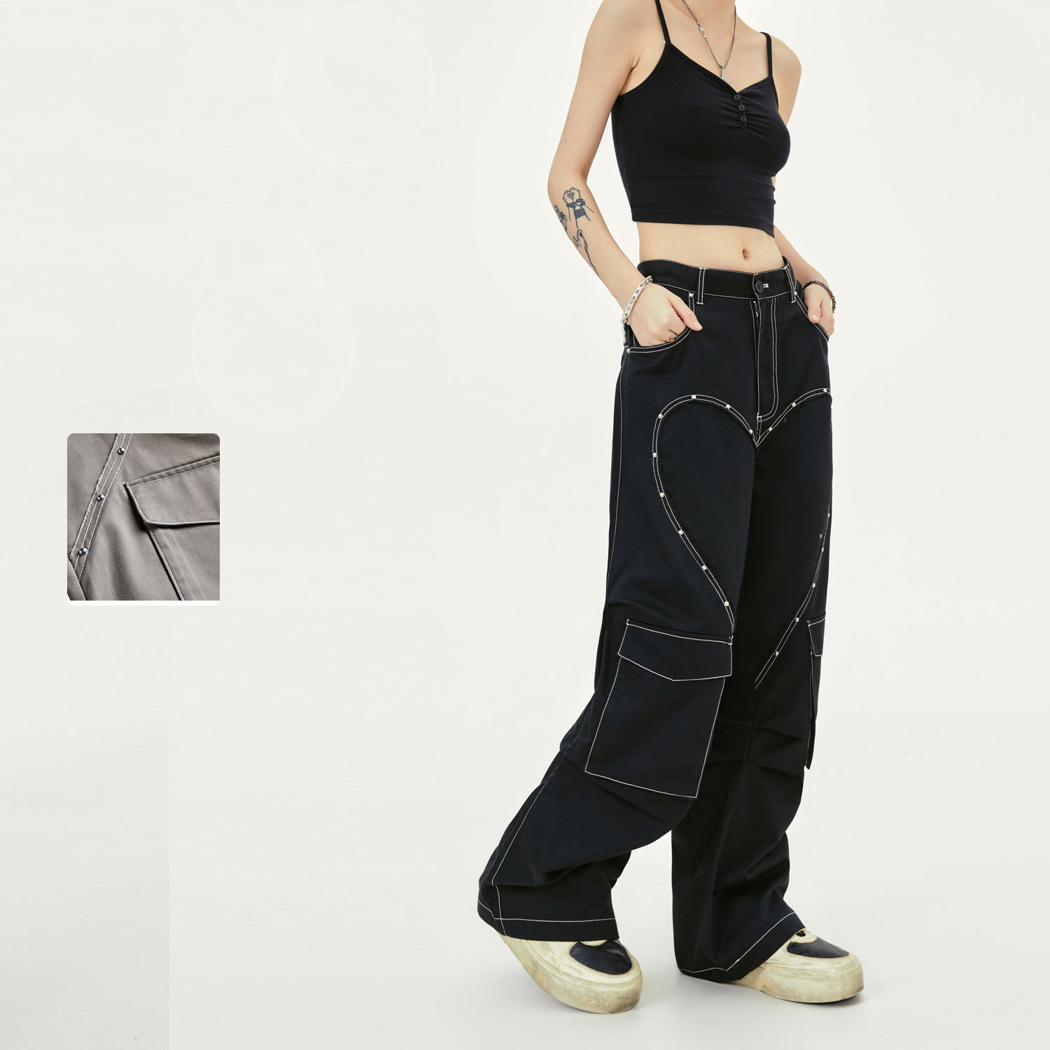 American Retro Love More Than 3D Cutting Workwear Casual Pants