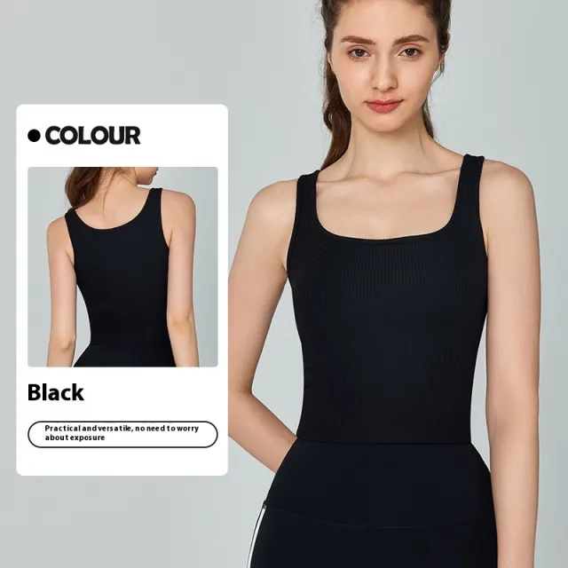 Women's French Thread Yoga Clothing Sports Vest Black - Shop at LoveMi