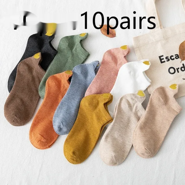 Women's Socks Japanese Cute Heel Embroidery Colour Mixture - Shop at LoveMi