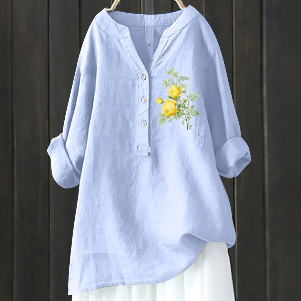 Bamboo Linen Comfort Printing Fashionable All-match Shirt - Xl240533Hcy34-S