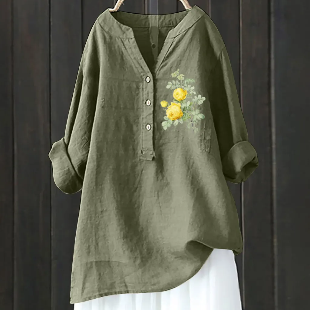 Bamboo Linen Comfort Printing Fashionable All-match Shirt - Xl240533Hcy37-L