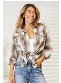 Women's Autumn Winter Coat Casual Fashion Loose Plaid Shirt Khaki - Shop at LoveMi