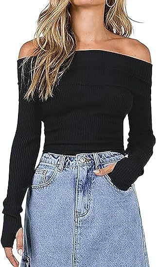 Women's Off-shoulder Solid Color Slim Fit Top