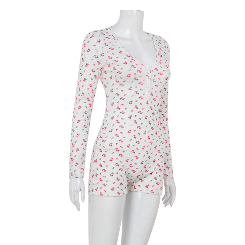 Long Sleeve Printed Low-cut Sexy One-piece Shorts - Image 6