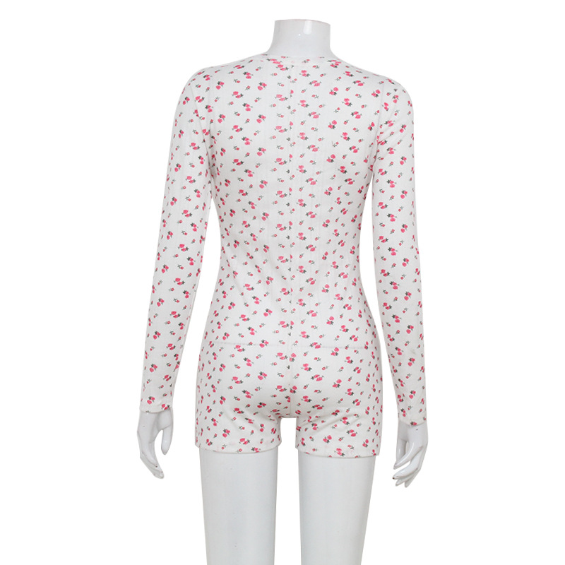 Long Sleeve Printed Low-cut Sexy One-piece Shorts - Image 4