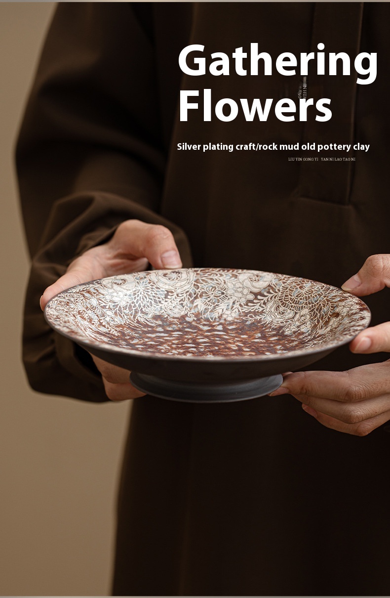 Title 4, Old Rock Clay Flowers Silver Gilded Pot Small T...