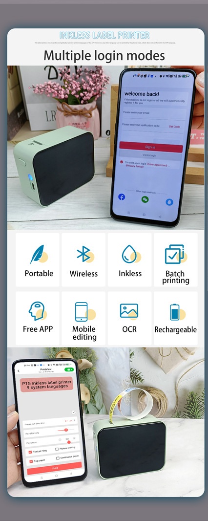 Title 7, Wireless Printer P15 Mini Label Making APP 17 L...