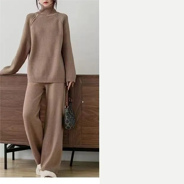 Fashion Special interest Side Zipper Design Sense Turtleneck Laid back Style Suit Khaki - Shop at LoveMi
