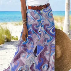 Women's Fashion Digital Print Button Skirt - No 10 Color - View 1