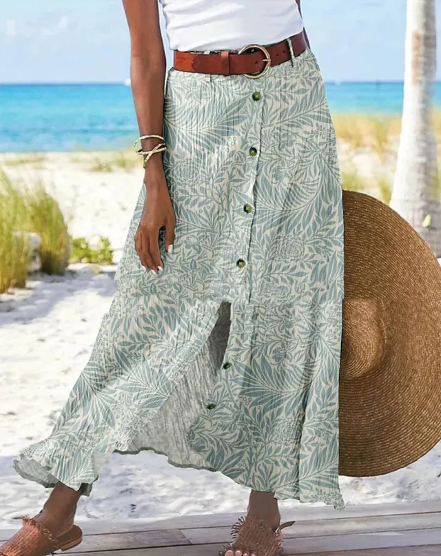Women's Fashion Digital Print Button Skirt No 7 Color - Shop at LoveMi