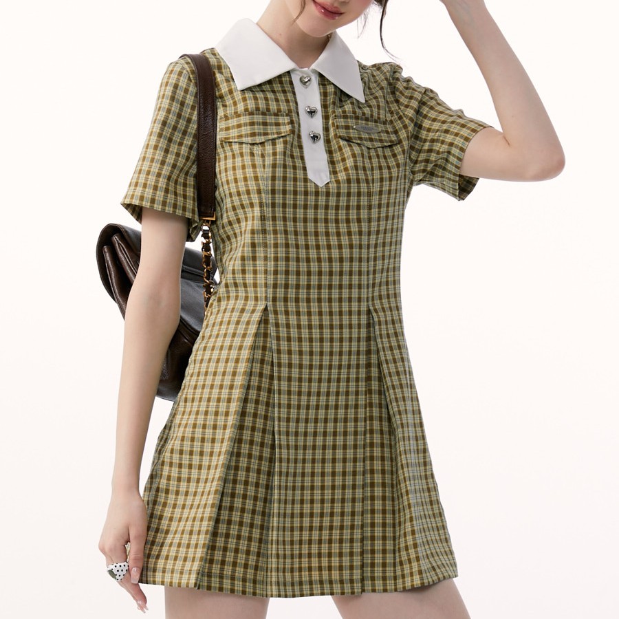 Yellow Plaid Dress Women's Summer American Style