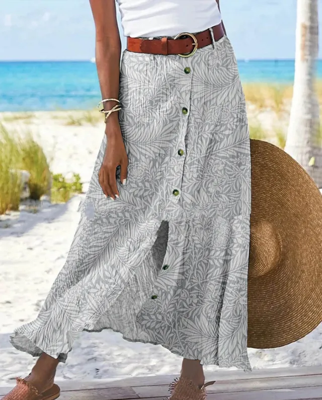 Women's Fashion Digital Print Button Skirt No 6 Color L - Shop at LoveMi