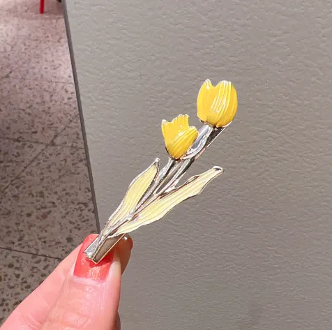 Tulip Flower Hairpin Color Drop Oil Yellow - Shop at LoveMi