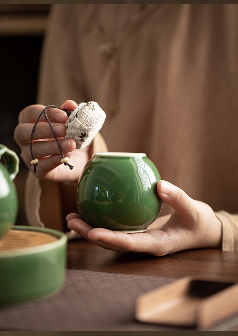 Title 7, Green Glass Glaze Small Round Tea Pot for the p...