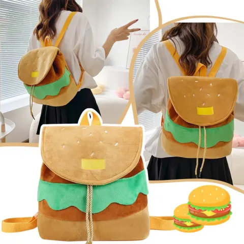 Cute Hamburger Plush Backpack Soft Cartoon Burger Coin Purse