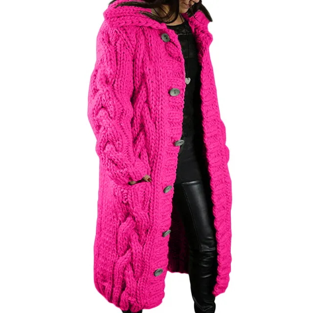 European and American Women's Cardigan Large Size Sweater Coat Rose Red - Shop at LoveMi