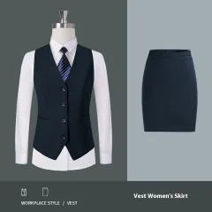 Lobby Manager Workwear Waistcoat Pants Suit - Navy Blue For Women Vest Skirt - View 1