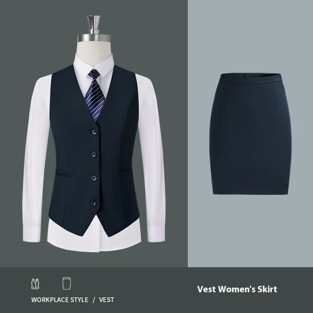 Lobby Manager Workwear Waistcoat Pants Suit Navy Blue For Women Vest Skirt - Shop at LoveMi