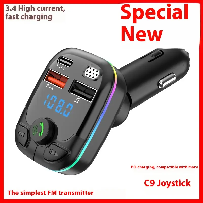 C9 Cross-border E-commerce Manufacturers Vehicular Bluetooth MP3 Player Hands-free Call FM Transmitter PD Fast Charge