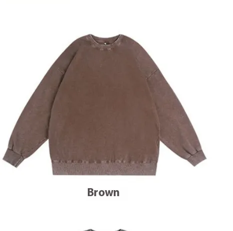 Round Neck Sweater Women's Worn Looking Washed out Long Sleeve T shirt Coffee - Shop at LoveMi