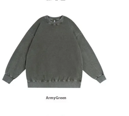 Round Neck Sweater Women's Worn Looking Washed out Long Sleeve T shirt Army Green - Shop at LoveMi