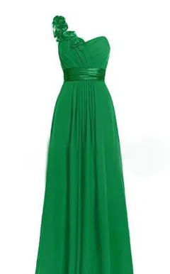 Women's Multi Colored Slanted Neck Sleeveless Strapless Long Dress - Green - View 1