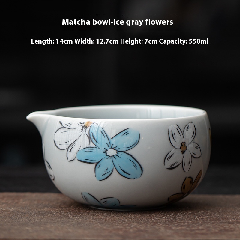 Matcha Bowl Ice Gray Flowers