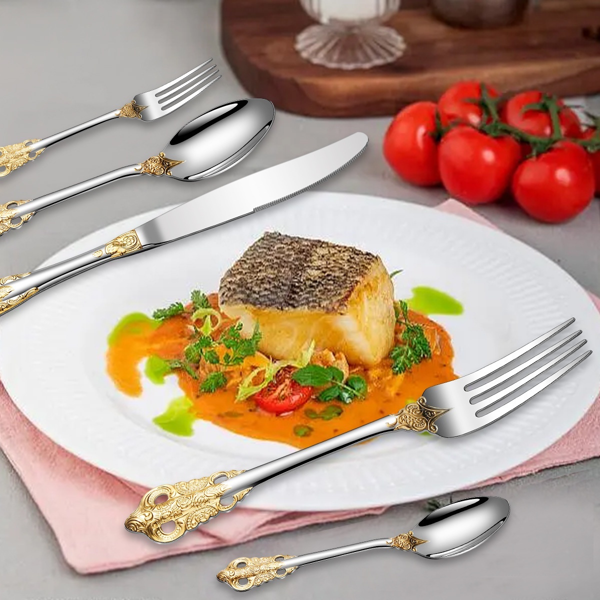 Title 5, Stainless Steel Tableware Knife Fork Spoon 5-pi...