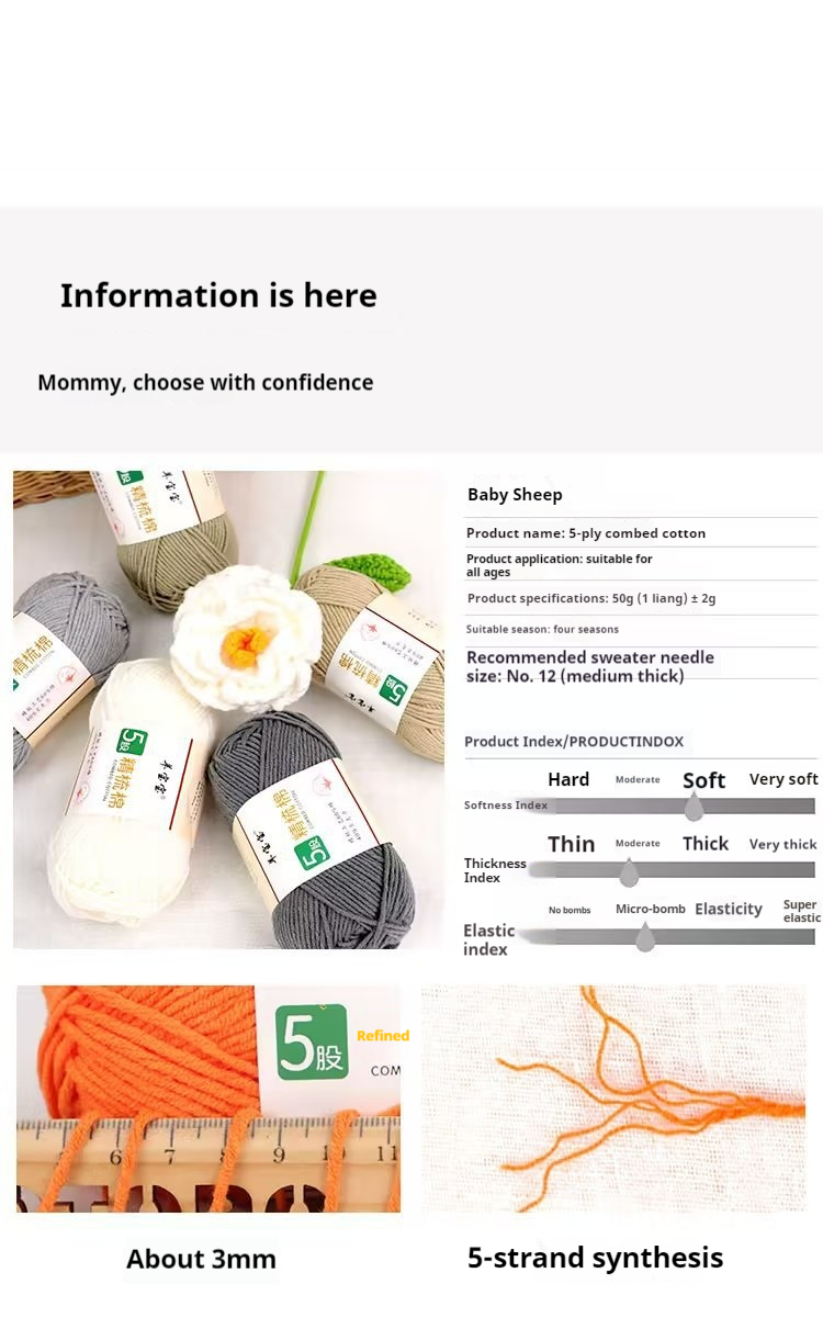 Title 2, 5-strand Combed Cotton Wool Ball Woven Flower M...