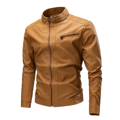 Spring and Autumn Casual Men's Leather Clothing Stitching Motorcycle