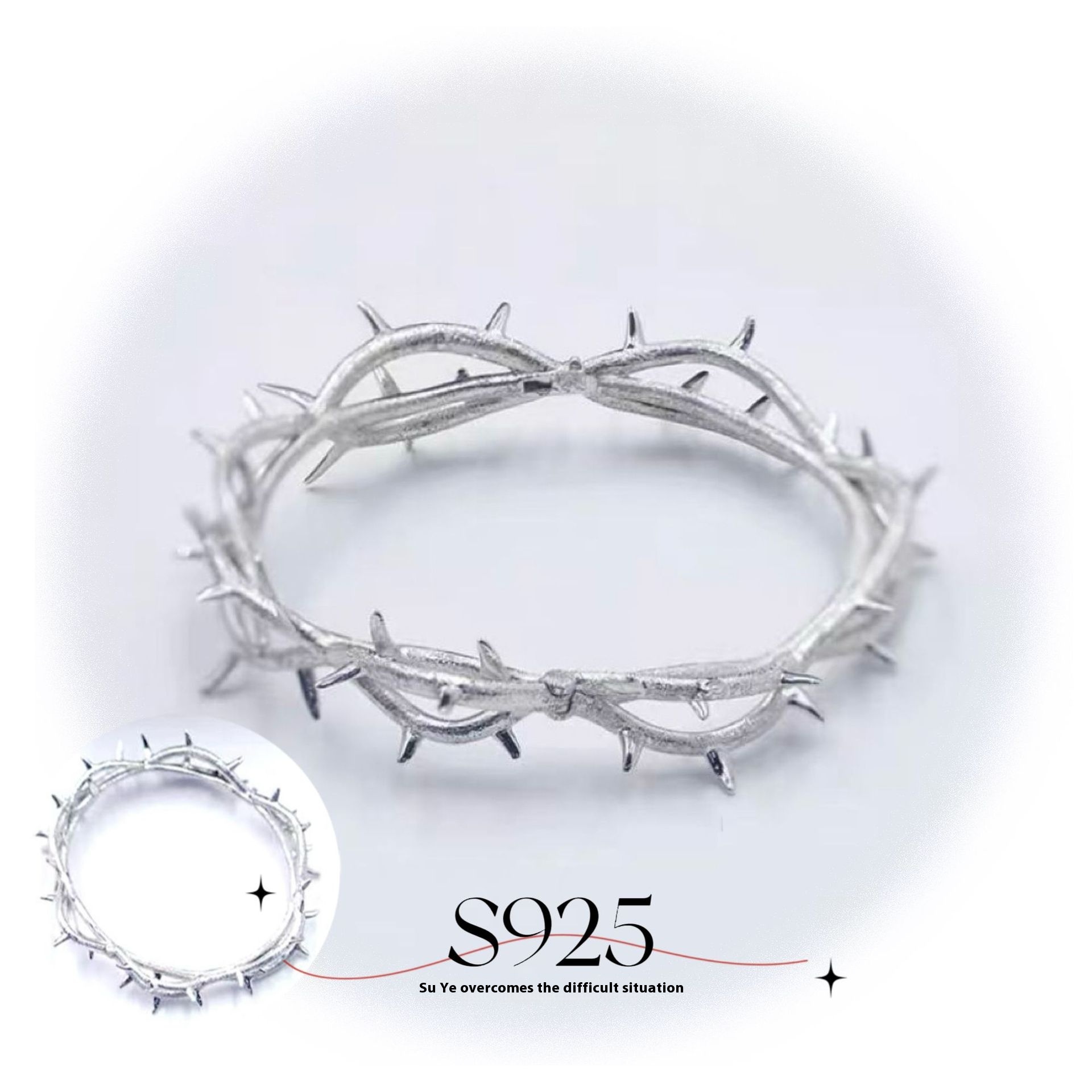 S925 Sterling Silver Bracelet With Thorns And Thorns Personality Retro