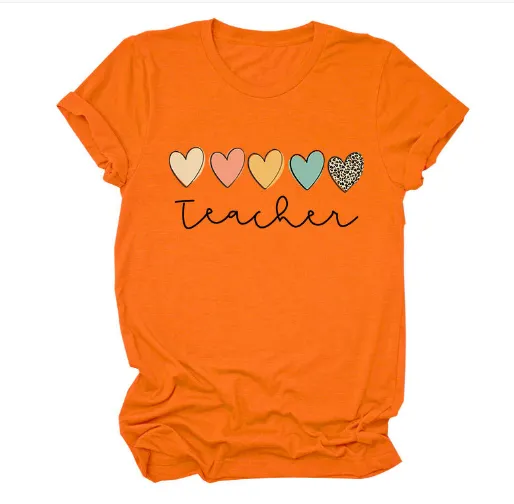 Round Neck Short Sleeve T shirt Plus Size Loose Trendy Casual Print Top Youth Half Sleeve Orange - Shop at LoveMi