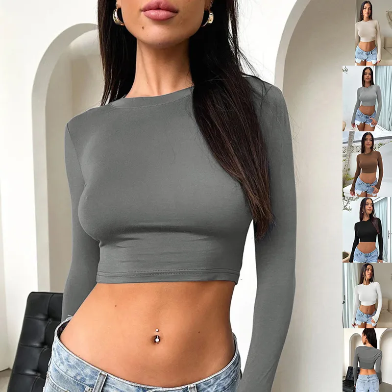 Slim Long Sleeve T-shirt Y2K Fashion Bottoming Short Top