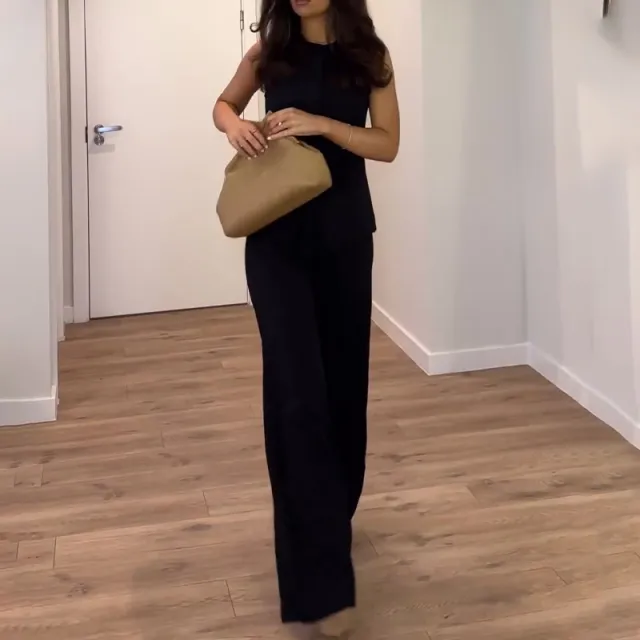 Vest Top High Waist Straight Pants Suit Black - Shop at LoveMi