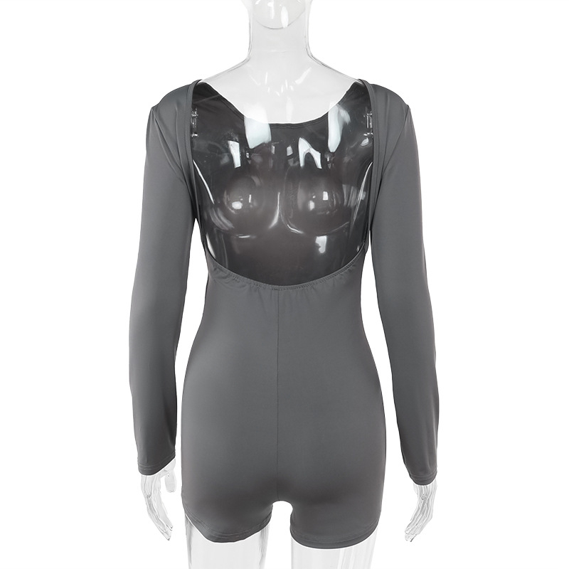Title 11, Slim Fit Backless Long Sleeve Shorts Jumpsuit F...