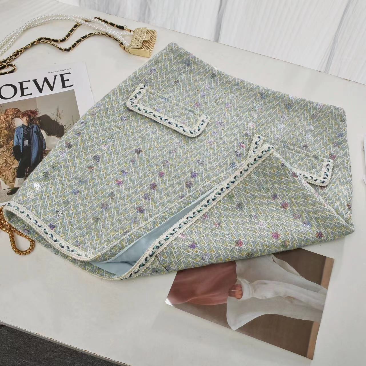 Sequin Embroidery Western Style Socialite Tweed Beaded Short Coat Temperament Two-piece Overskirt Suit