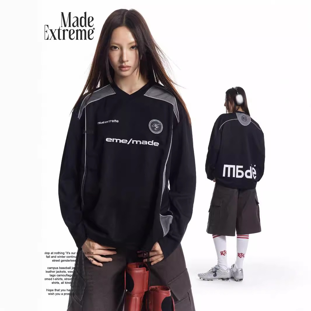 Autumn And Winter American Retro Sports Training Letter Printing Stitching Niche Jersey Long Sleeve T-shirt