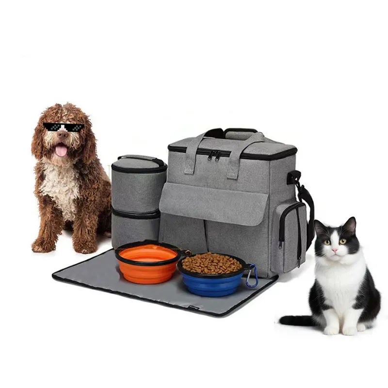 Dog Travel Bag Kit Pet Bag Out Travel Convenient Large-capacity Backpack Outdoor Travel Traveling Storage Bag Mat - Gray