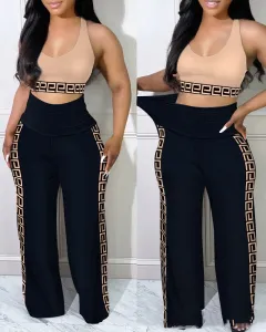 Slim Fit Khaki Plaid High Waist Trousers - Ap Colour - View 1