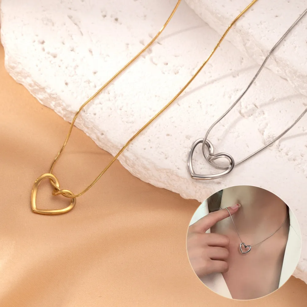 Fashion Jewelry Tainless Steel Twist Hollow Heart Pendant Necklace