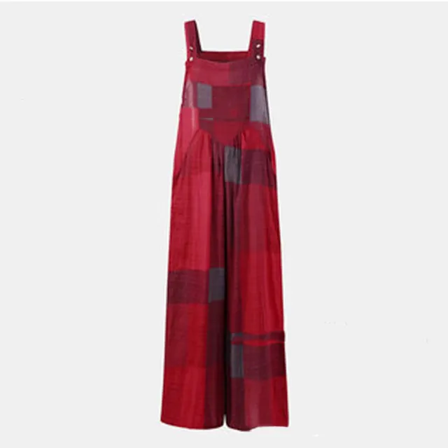 Retro Printed Button Strap One piece Trousers Red - Shop at LoveMi