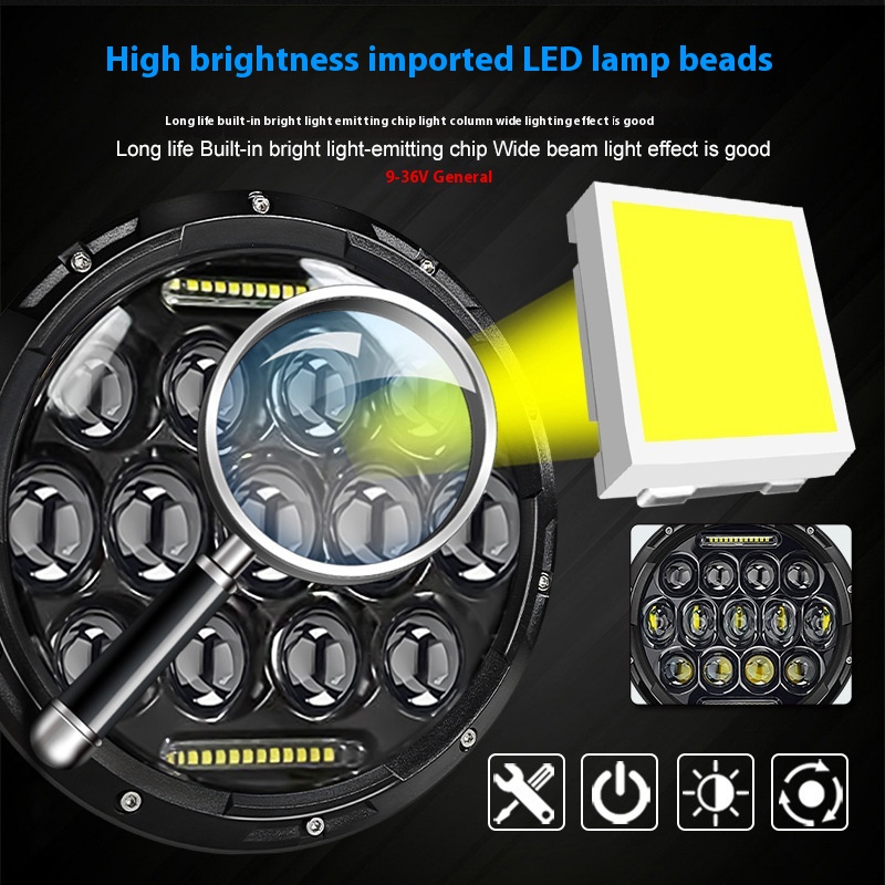 7-inch LED Headlights With 13 Beads  Motorcycle Modified Headlights