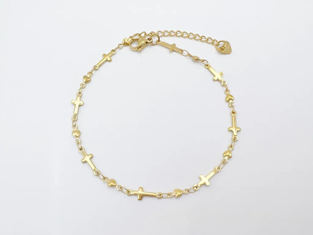 Simple Niche European And American Style Stainless Steel Anklets - 09 Cross Peach Heart Style