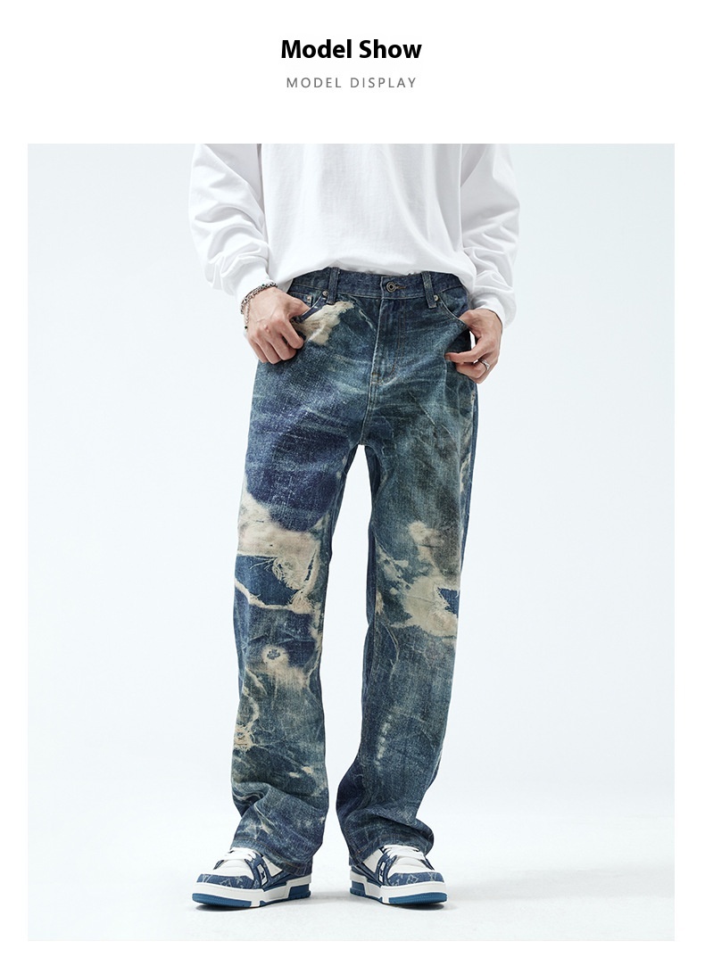 Title 3, Fake Ripped Jeans Herren Mode Straight Trousers...