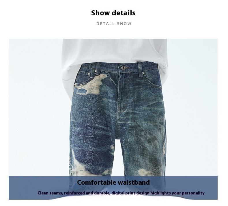 Title 7, Fake Ripped Jeans Heren Mode Rechte Broeken Sti...