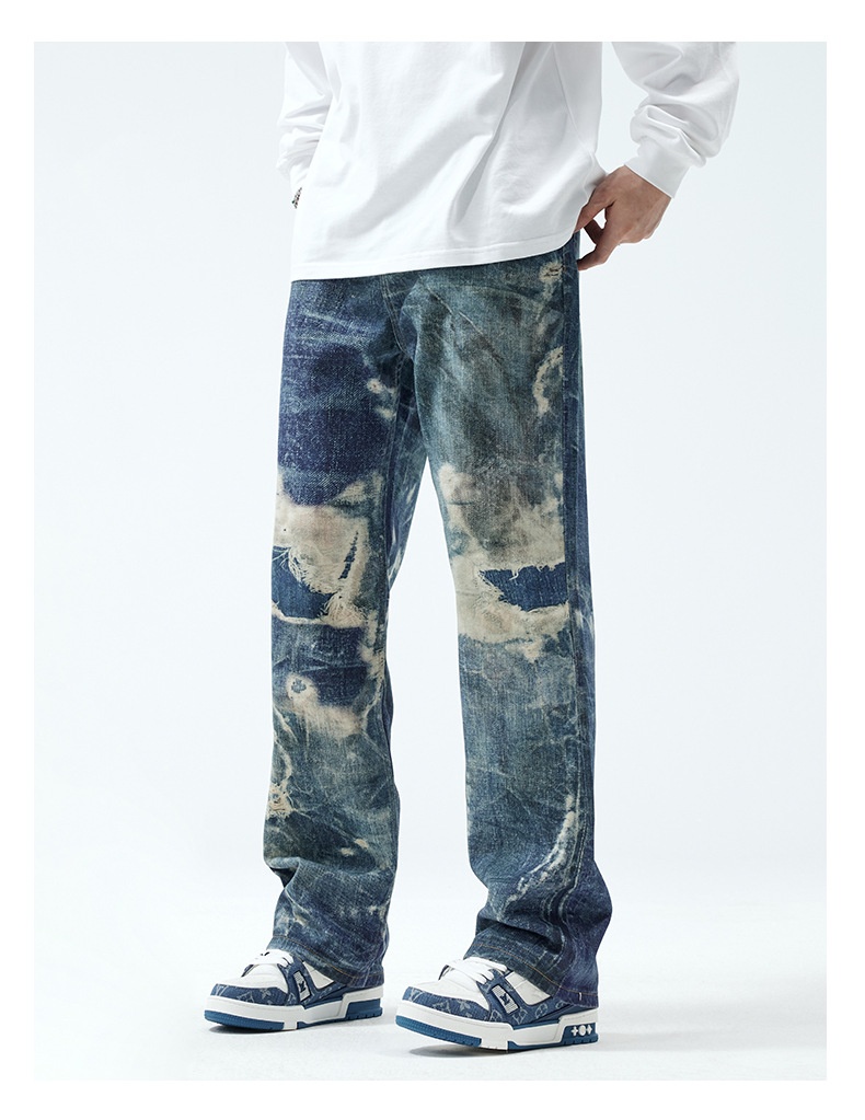 Title 6, Fake Ripped Jeans Herren Mode Straight Trousers...