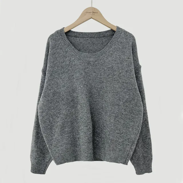 All matching Crew Neck Pullover Sweater Solid Color Long sleeved Knitted Top Grey - Shop at LoveMi