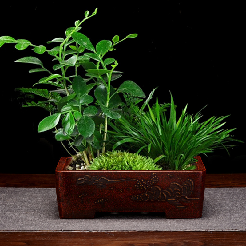 Title 3, Purple Sand Flower Pot Square Bonsai Basin